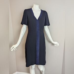 Tory Burch Sallare Tunic Dress XS Navy Blue Boho Silk Blend Preppy Resort Mini
